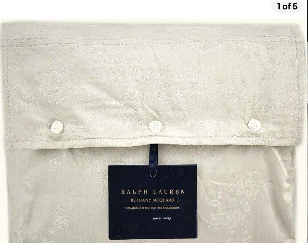 Ralph Lauren Bethany Jacquard Organic Cotton QUEEN Duvet Cover Silver